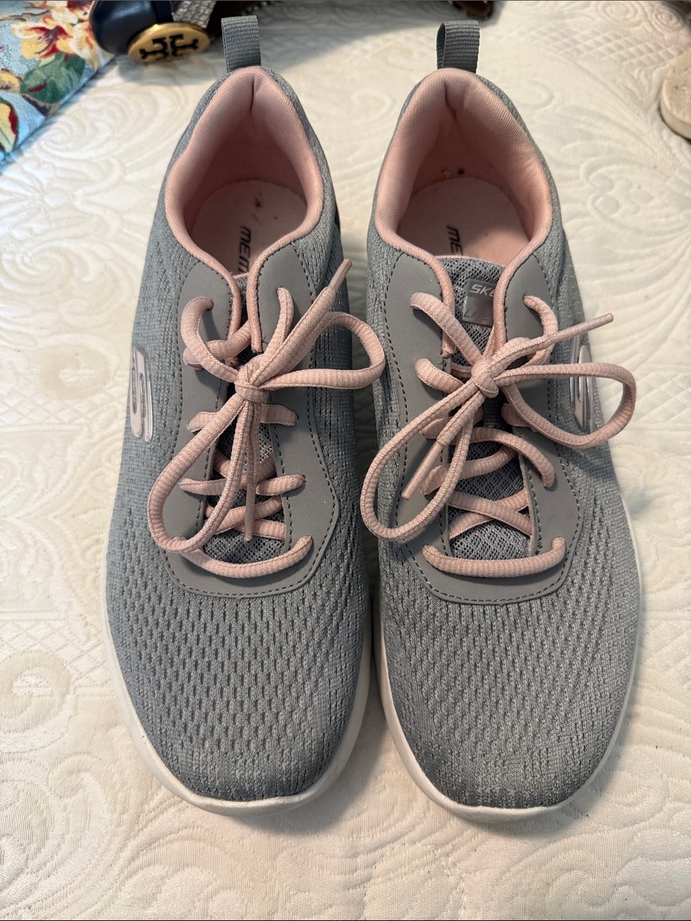 Skechers Light Gray Sneakers with Blush Pink Accents